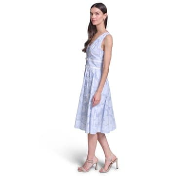 Women's Floral Burnout Cotton Midi with White Piping Dress 3