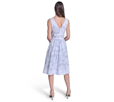 Women's Floral Burnout Cotton Midi with White Piping Dress 4