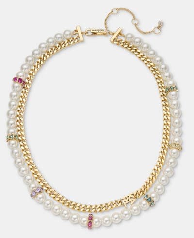 Crystal & Imitation Pearl Beaded Layered Collar Necklace, 16" + 3" extender 1