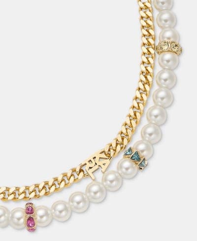 Crystal & Imitation Pearl Beaded Layered Collar Necklace, 16" + 3" extender 2