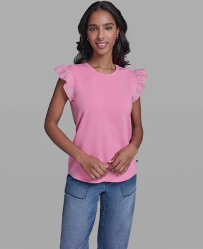 Women's Scallop Trim Boat Neck Top 1