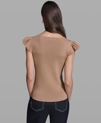 Women's V-Neck Flutter Cap-Sleeve Sweater 6