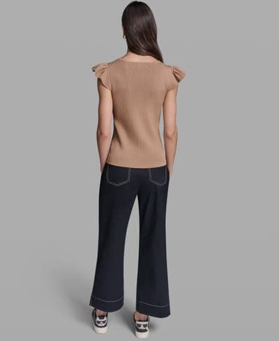 Women's V-Neck Flutter Cap-Sleeve Sweater 7
