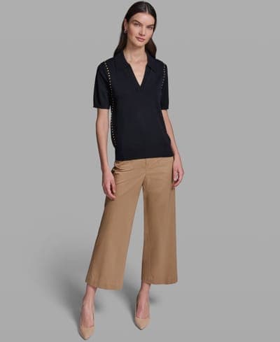 Women's Short-Sleeve Nailhead Trim Sweater 2