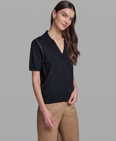 Women's Short-Sleeve Nailhead Trim Sweater 3