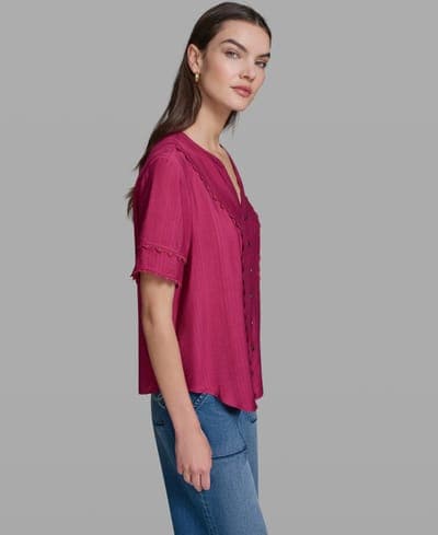 Women's Short-Sleeve Nailhead Trim Woven Top 3