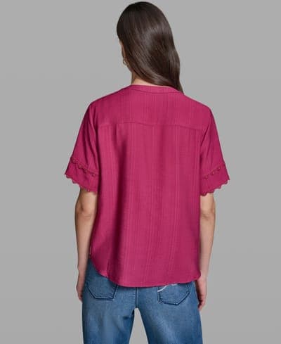 Women's Short-Sleeve Nailhead Trim Woven Top 5