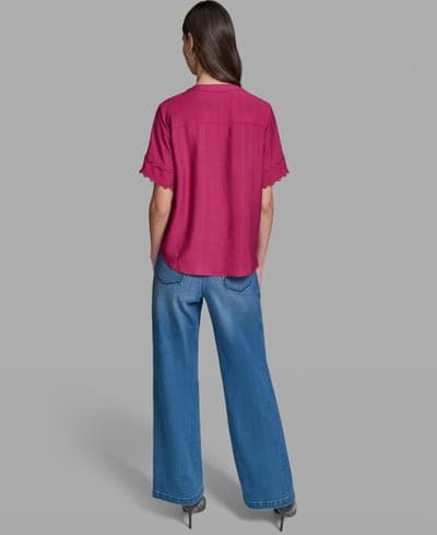 Women's Short-Sleeve Nailhead Trim Woven Top 6