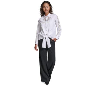 Women's Cotton Poplin Button-Front Blouse 2