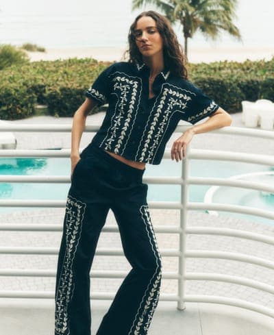 Women's Mid-Rise Embroidery Pants 9
