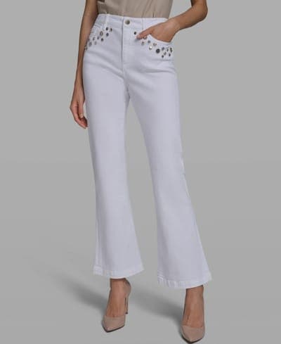 Women's Mid-Rise Studded-Pocket Straight Jeans 1