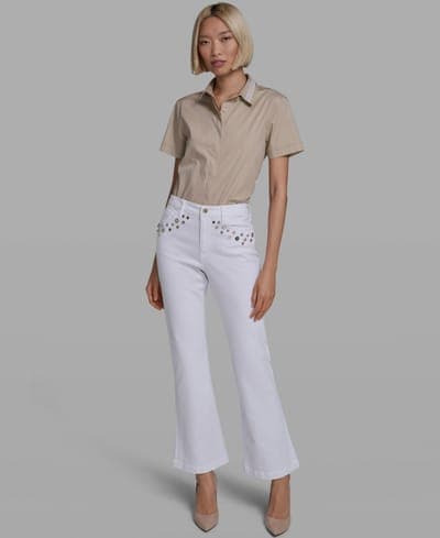 Women's Mid-Rise Studded-Pocket Straight Jeans 2