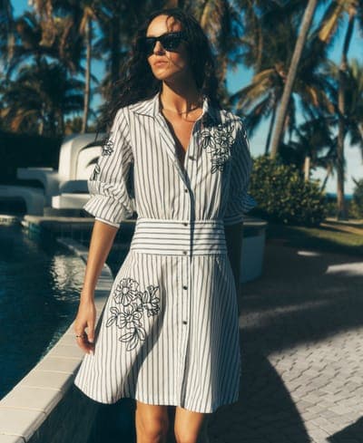 Women's Poplin Short-Sleeve Collared Striped Cotton Dress 2