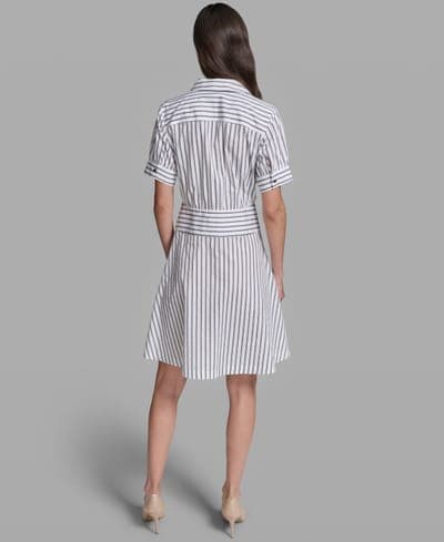 Women's Poplin Short-Sleeve Collared Striped Cotton Dress 6