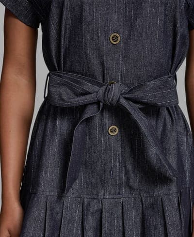 Women's Denim Pinstripe Collared Shirt-Dress 4