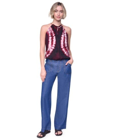 Women's Printed Halter Neck Button Placket Top 2
