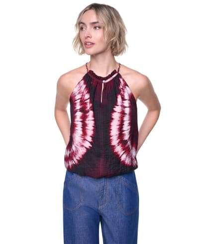 Women's Printed Halter Neck Button Placket Top 1