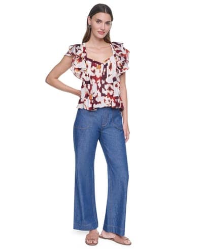 Women's Printed Flutter-Sleeve Pleated Blouse 2