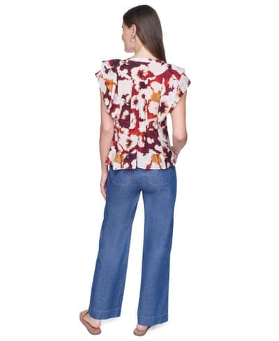 Women's Printed Flutter-Sleeve Pleated Blouse 4