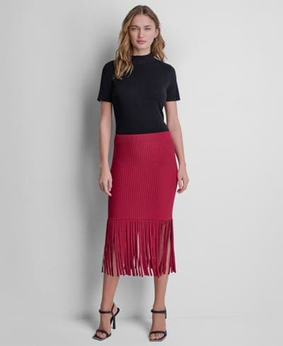 Women's Cotton-Blend Fringe Sweater Skirt 2