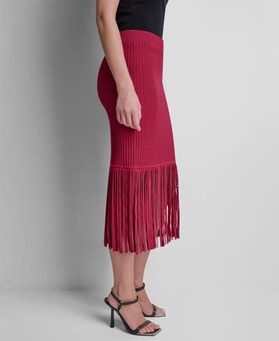 Women's Cotton-Blend Fringe Sweater Skirt 3