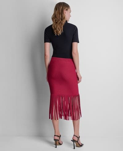 Women's Cotton-Blend Fringe Sweater Skirt 6