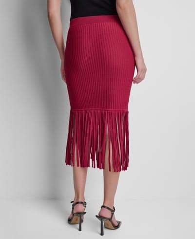 Women's Cotton-Blend Fringe Sweater Skirt 5