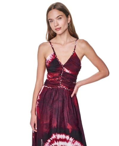 Women's Printed Voile Braided Detail V-Neck Dress 2