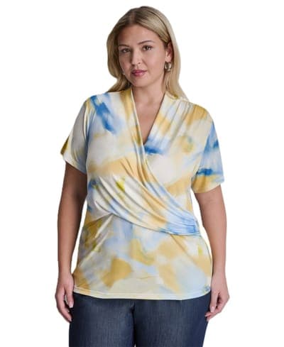 Plus Size V-Neck Short-Sleeve Wrap Top 1