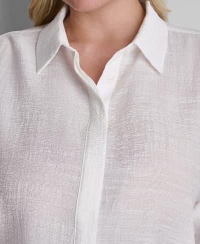 Plus Size Long-Sleeve Collared Organza Blouse 4