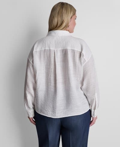 Plus Size Long-Sleeve Collared Organza Blouse 5