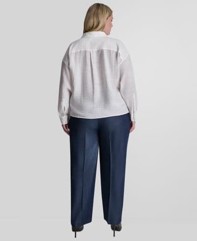 Plus Size Long-Sleeve Collared Organza Blouse 6