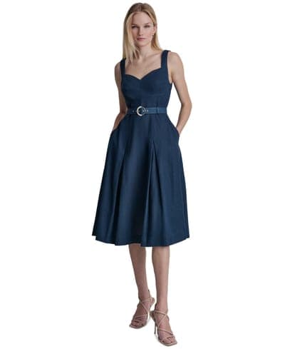 Women's Seated Bodice Sweetheart Neck Midi Dress 1