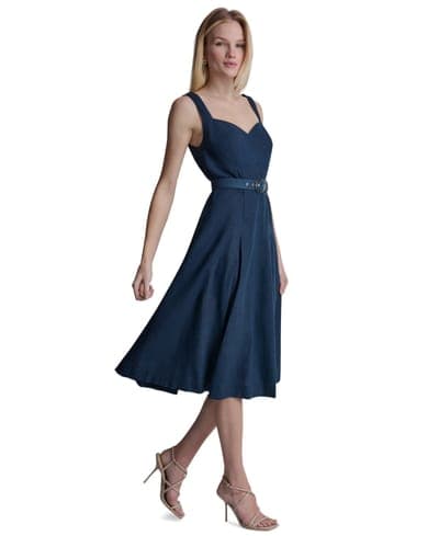 Women's Seated Bodice Sweetheart Neck Midi Dress 2