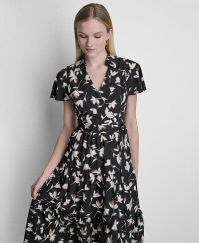 Women's Flutter-Sleeve Tiered Printed Midi Dress 2