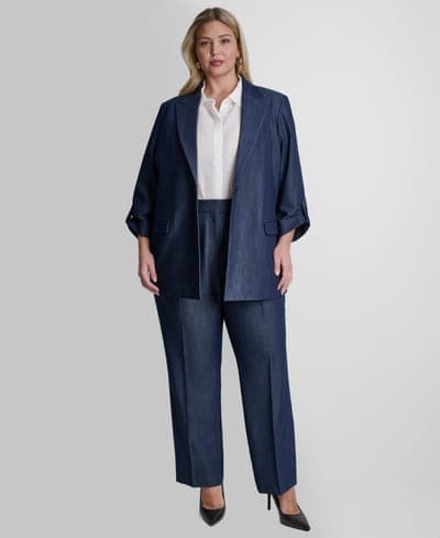 Plus Size Long-Sleeve One Button Roll Cuff Blazer 2