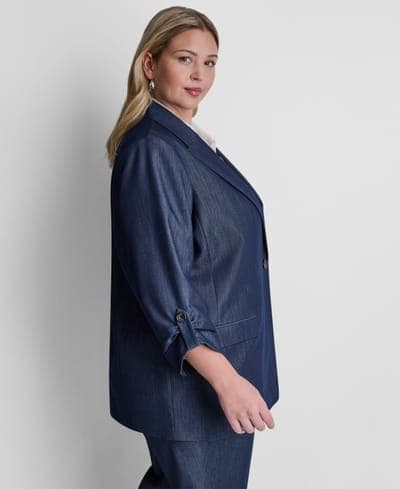 Plus Size Long-Sleeve One Button Roll Cuff Blazer 3