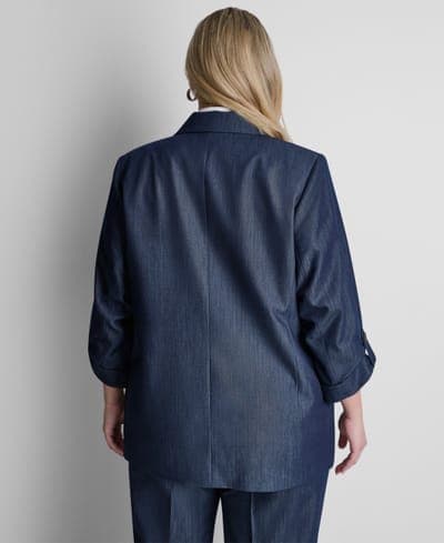 Plus Size Long-Sleeve One Button Roll Cuff Blazer 5