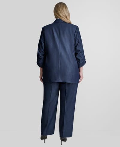 Plus Size Long-Sleeve One Button Roll Cuff Blazer 6