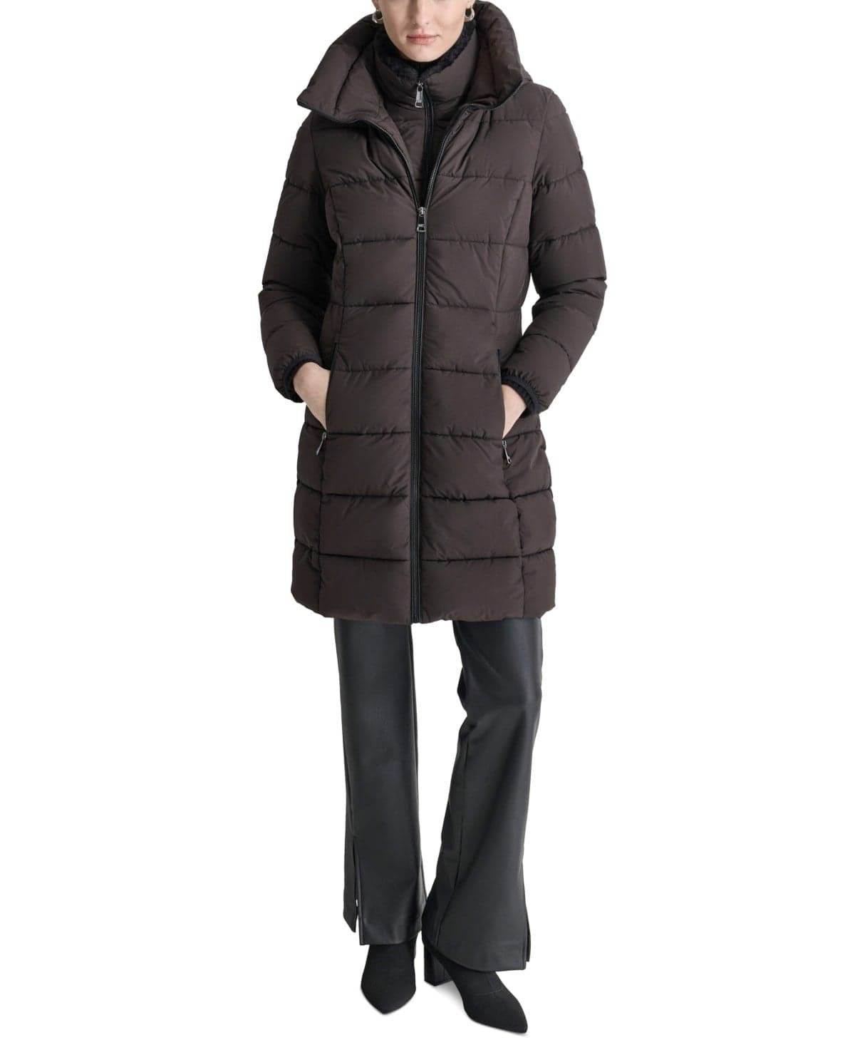 Women's Bibbed Hooded Zip-Front Puffer Coat