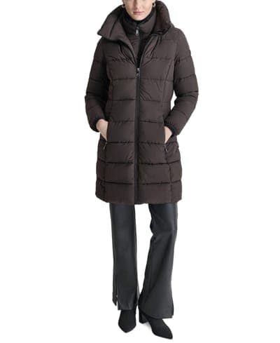 Women's Bibbed Hooded Zip-Front Puffer Coat 1