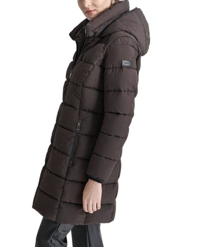 Women's Bibbed Hooded Zip-Front Puffer Coat 3