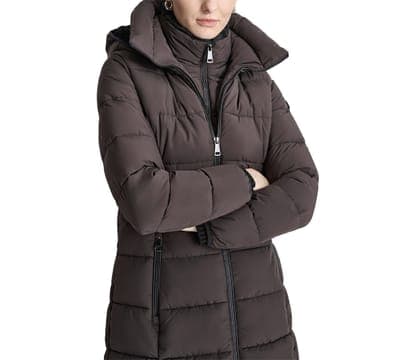 Women's Bibbed Hooded Zip-Front Puffer Coat 4