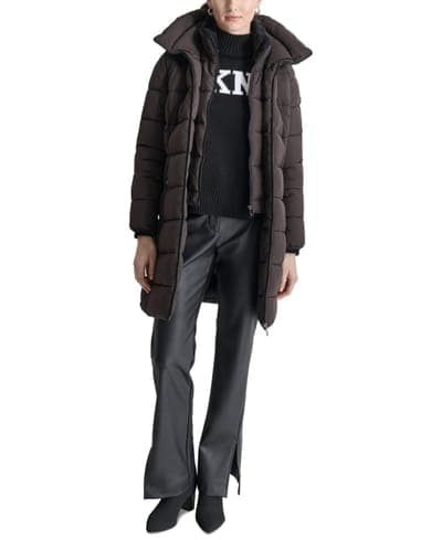 Women's Bibbed Hooded Zip-Front Puffer Coat 6