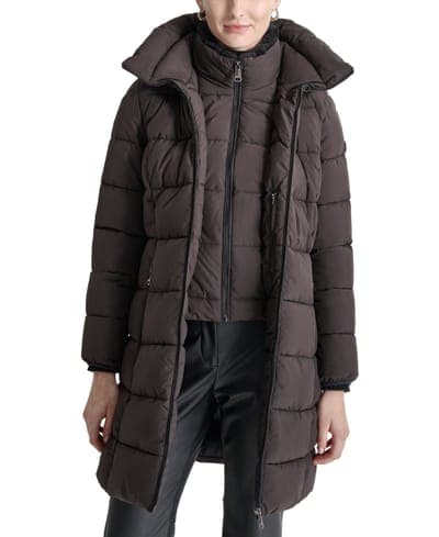 Women's Bibbed Hooded Zip-Front Puffer Coat 7
