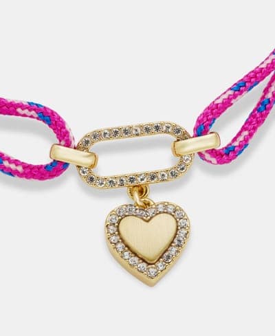 Pavé Heart Charm Cord Slider Bracelet 3