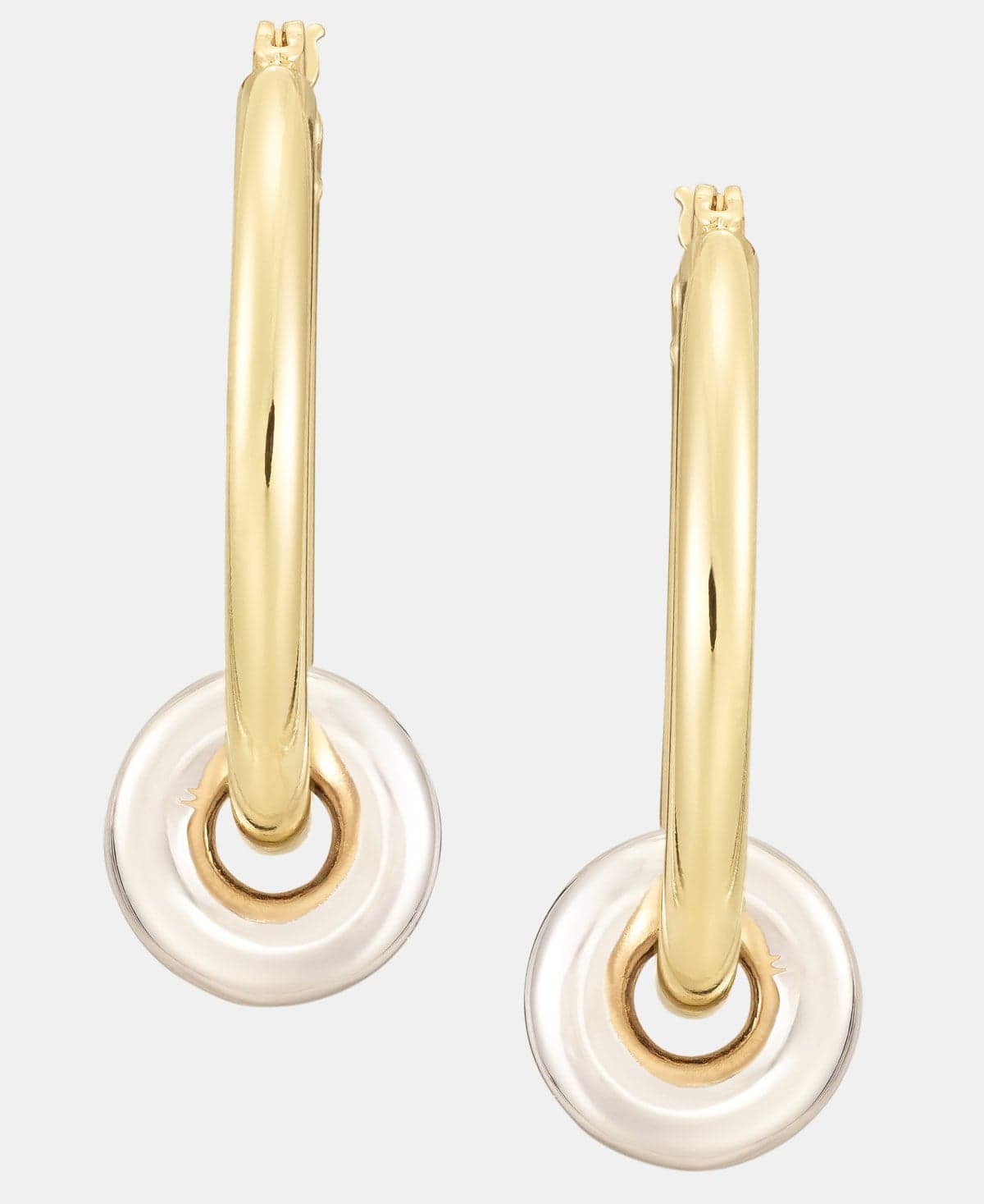 Puffy Rondelle Bead Charm Hoop Earrings
