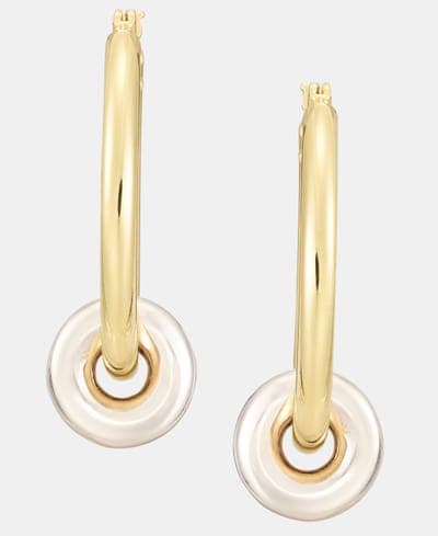 Puffy Rondelle Bead Charm Hoop Earrings 1
