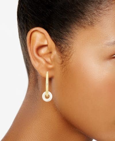 Puffy Rondelle Bead Charm Hoop Earrings 3