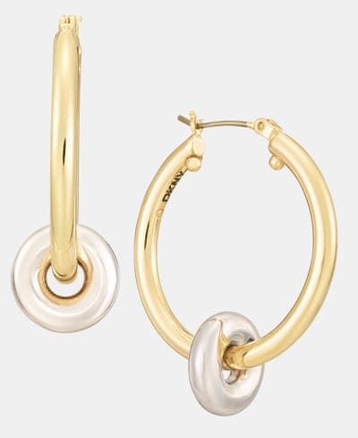 Puffy Rondelle Bead Charm Hoop Earrings 2